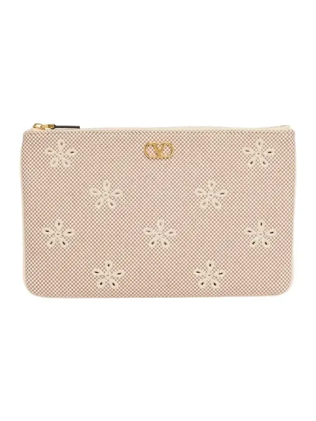 Eyelet-Embroidered Canvas Clutch Bag Eyelet-Embroidered Canvas Clutch Bag