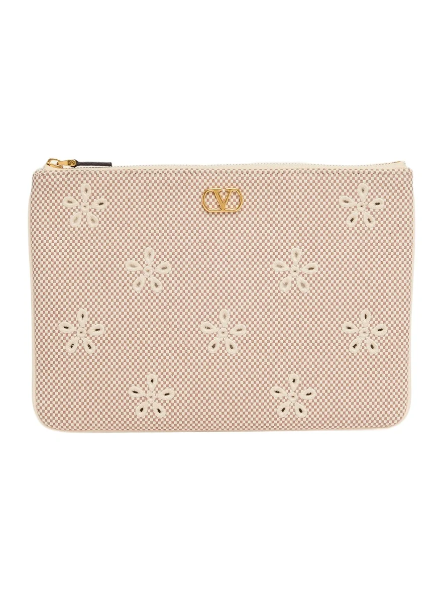 Valentino Garavani Eyelet-Embroidered Canvas Clutch Bag