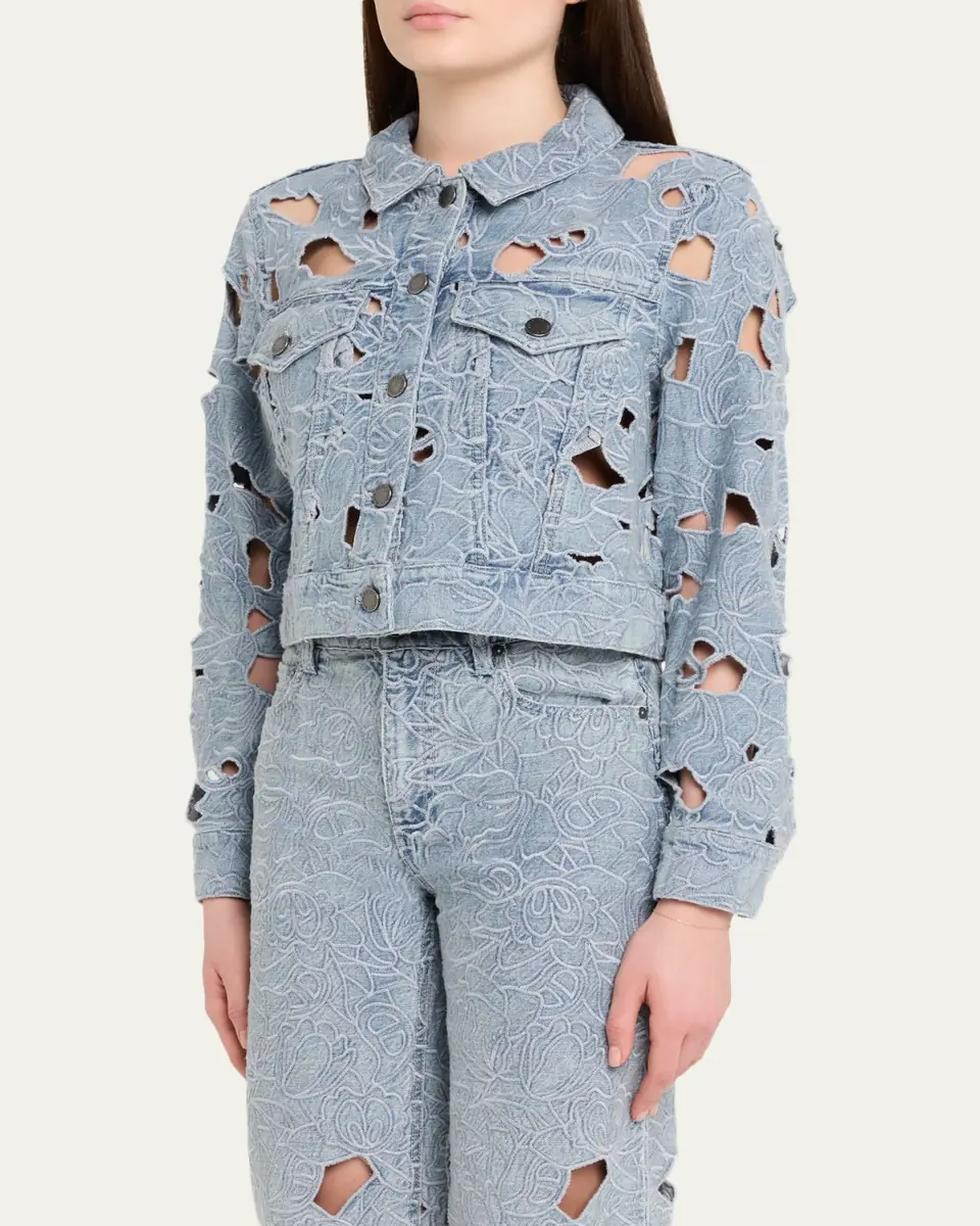 ALICE + OLIVIA Chloe Laser-Cut Denim Jacket | Thumbnail 4 ALICE + OLIVIA Chloe Laser-Cut Denim Jacket | Thumbnail 4