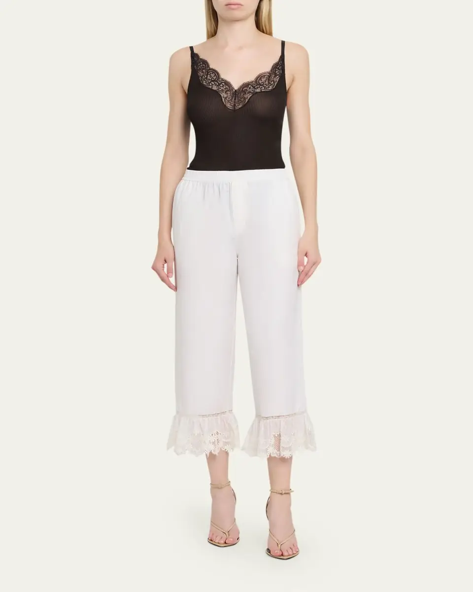 Saint Laurent Broderie Anglaise Ruffle Straight-Leg Crop Pants | Thumbnail 2 Saint Laurent Broderie Anglaise Ruffle Straight-Leg Crop Pants | Thumbnail 2