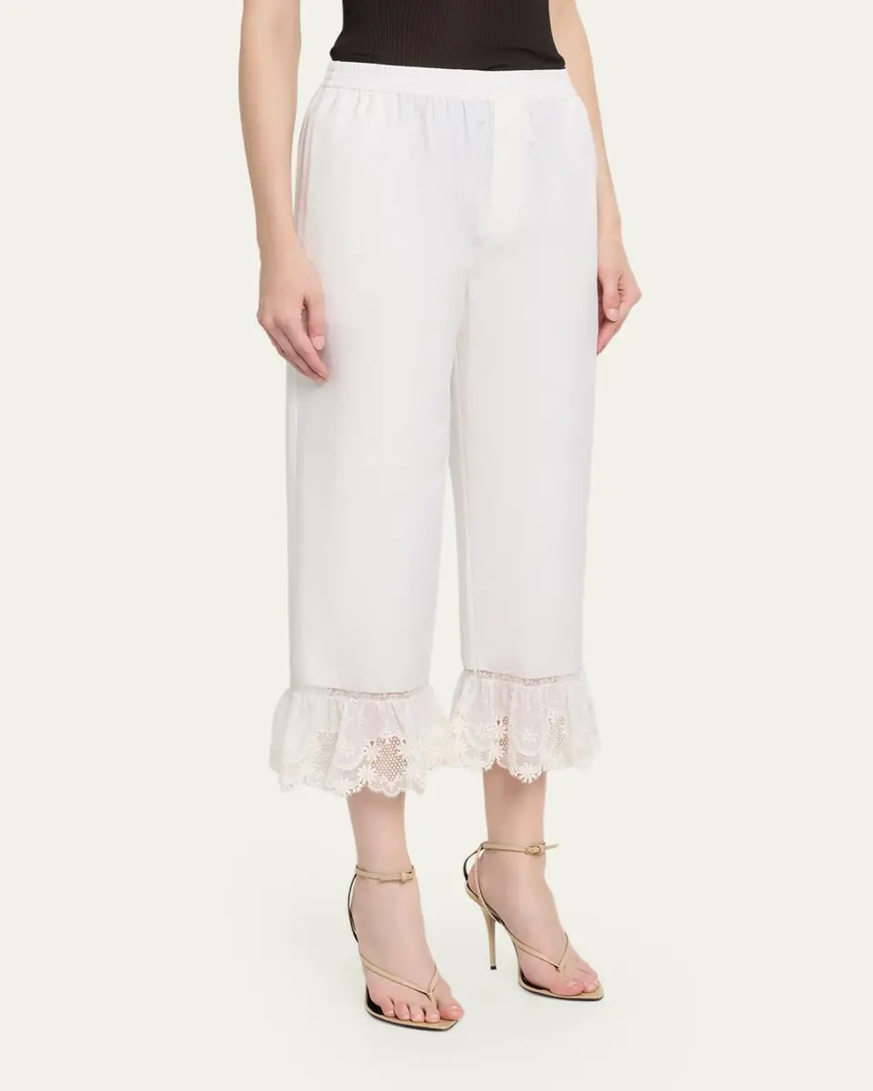 Saint Laurent Broderie Anglaise Ruffle Straight-Leg Crop Pants | Thumbnail 4 Saint Laurent Broderie Anglaise Ruffle Straight-Leg Crop Pants | Thumbnail 4