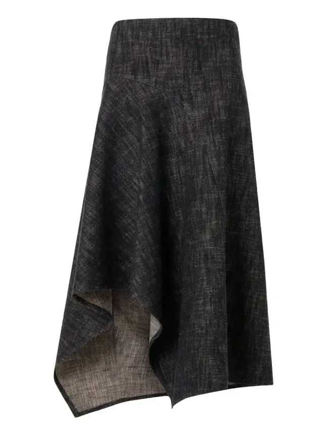 Washed Heavyweight Cotton Denim Midi Skirt