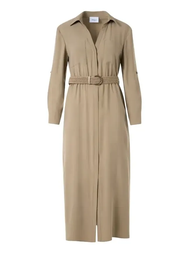 Long-Sleeve Belted Viscose Twill Midi Shirtdress Long-Sleeve Belted Viscose Twill Midi Shirtdress