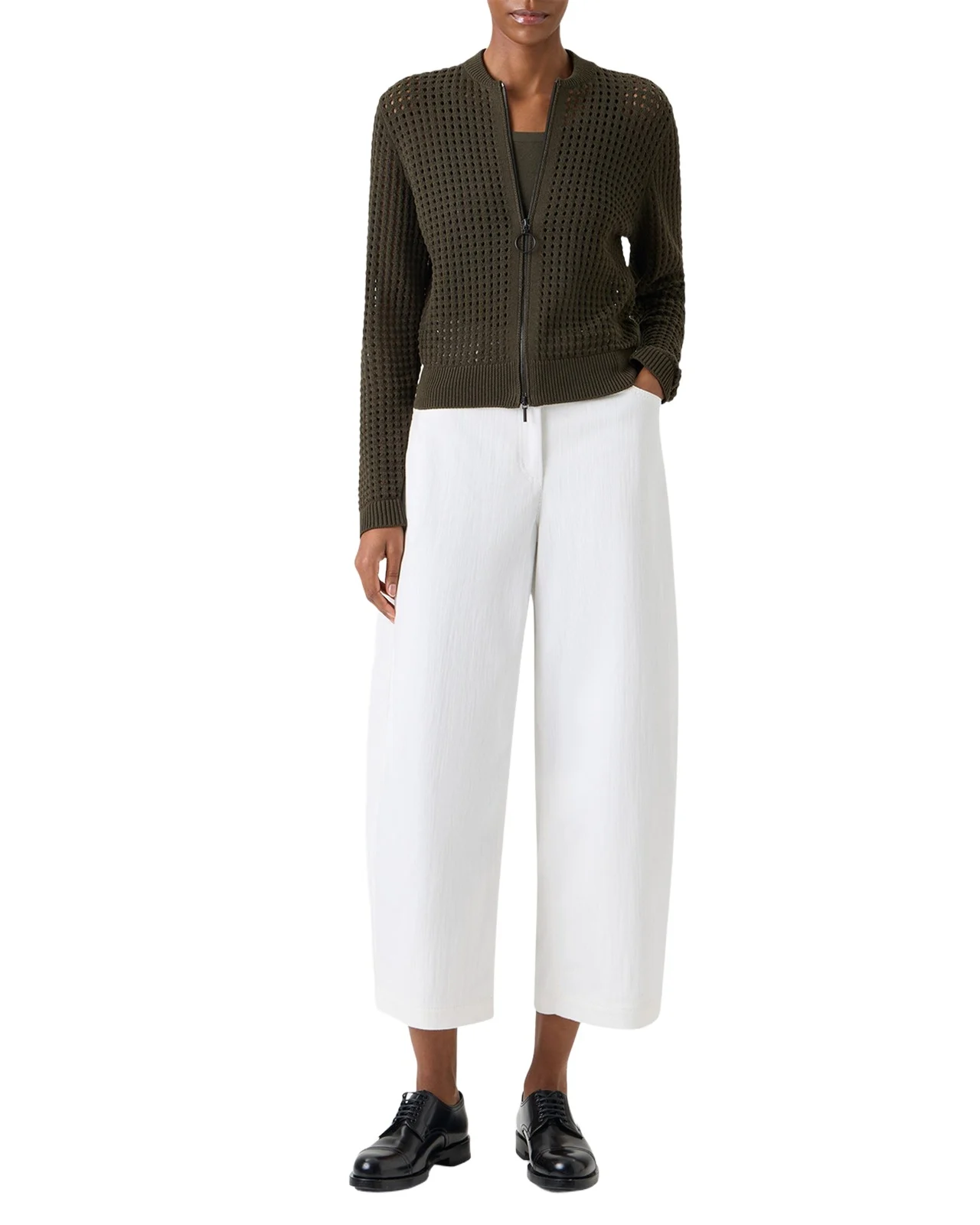 Chunky Cotton Mesh Zip Bomber Cardigan Chunky Cotton Mesh Zip Bomber Cardigan