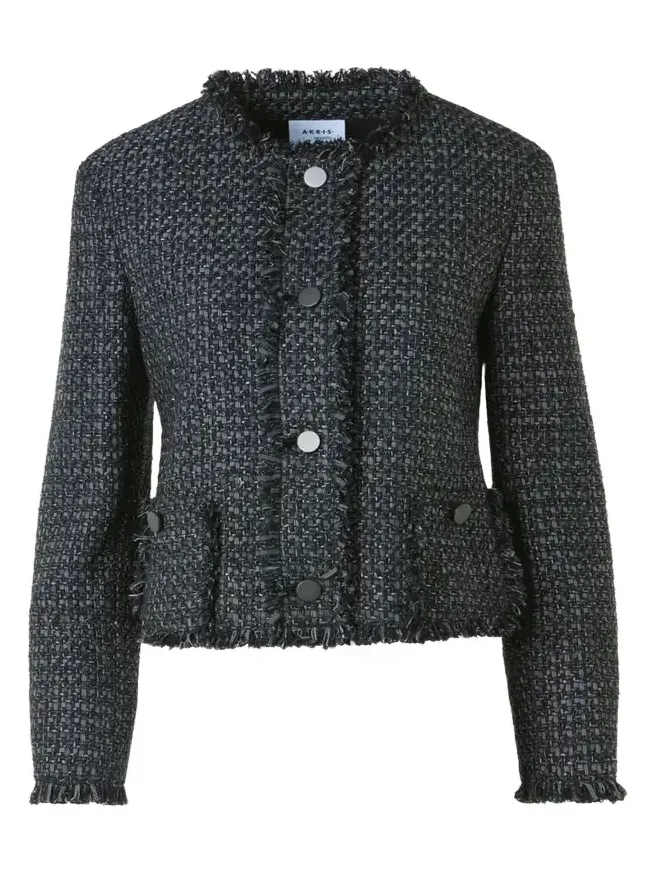 Single-Breasted Cotton Tweed Collarless Jacket