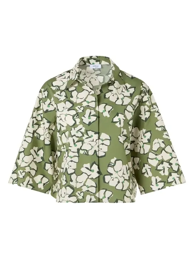 Papercut Flower Print Cotton Poplin Button-Down Shirt