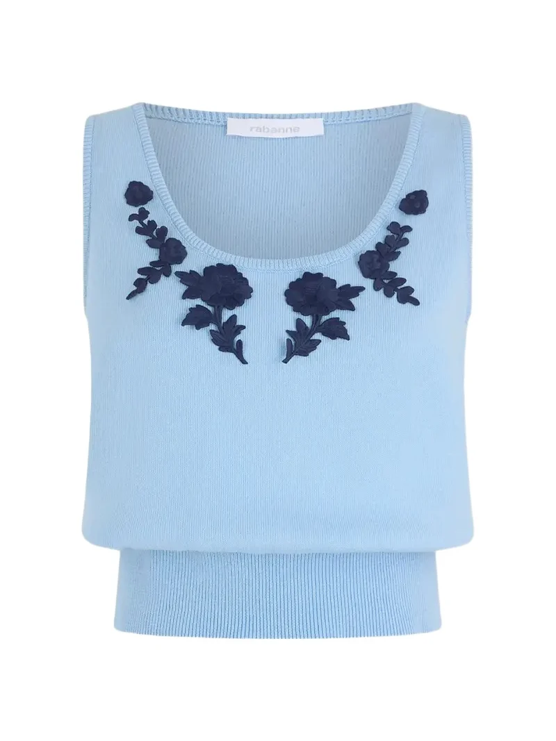 Rabanne Floral Embroidered Rib Knit Sleeveless Sweater
