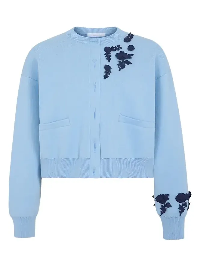Floral Embroidered Crewneck Cardigan Floral Embroidered Crewneck Cardigan