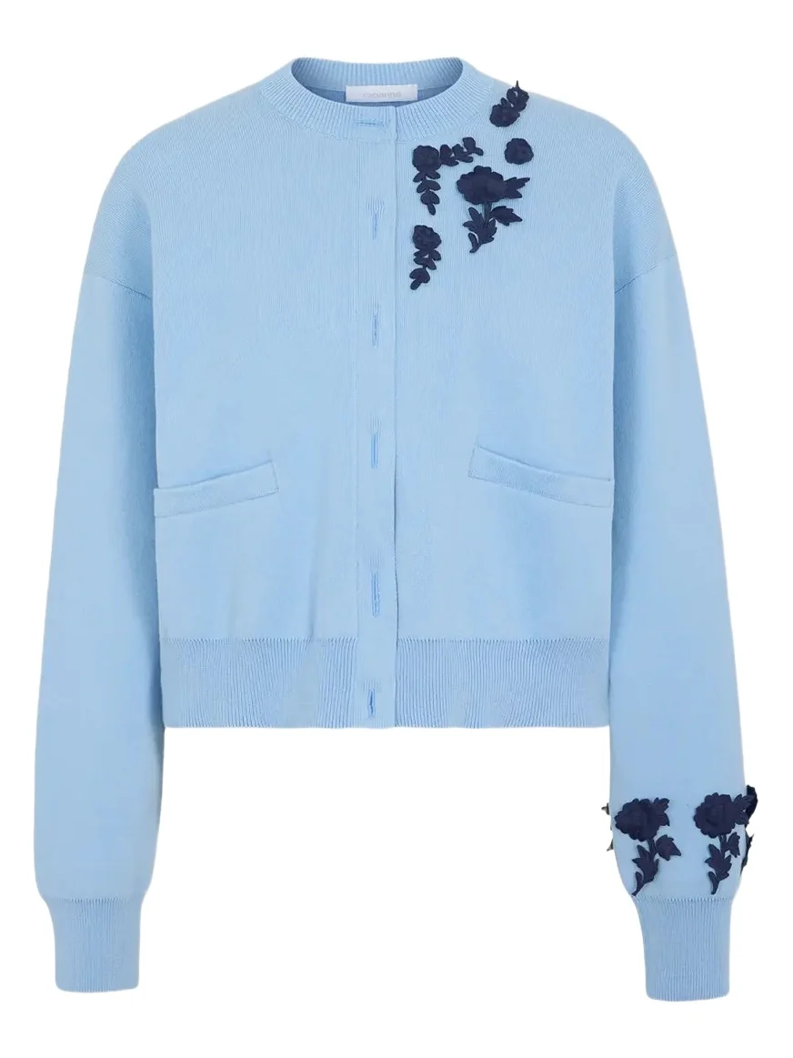 Floral Embroidered Crewneck Cardigan