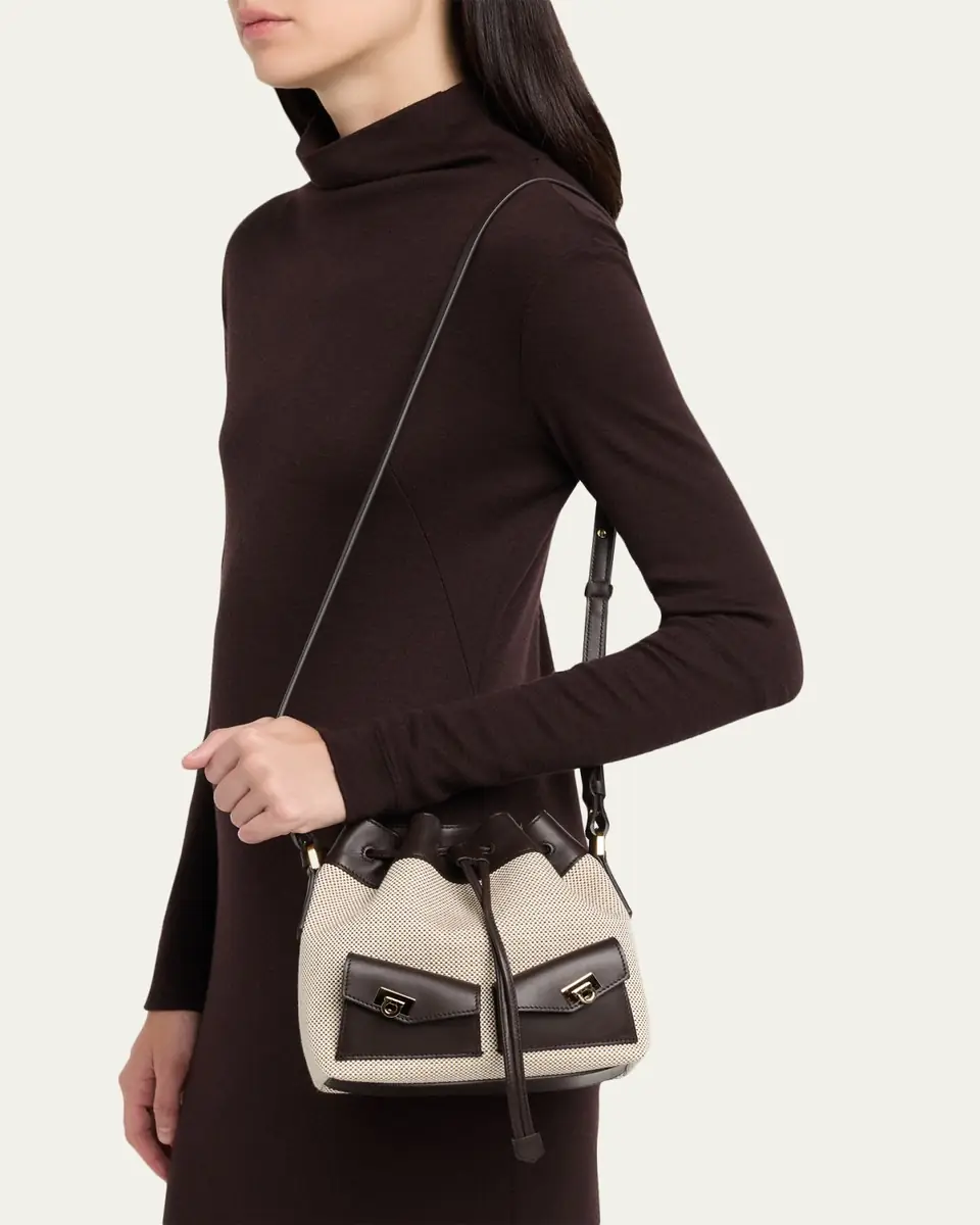 Ferragamo Harley Multipocket Bucket Bag in Canvas and Leather | Thumbnail 2 Ferragamo Harley Multipocket Bucket Bag in Canvas and Leather | Thumbnail 2