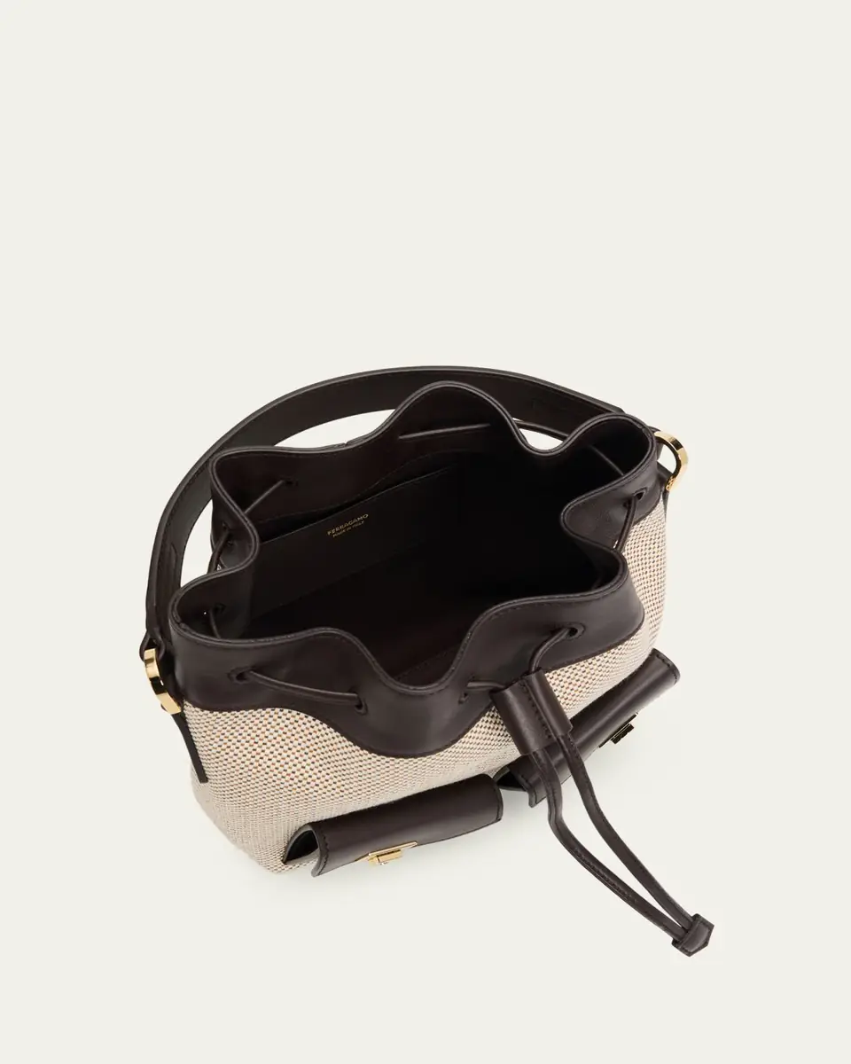Ferragamo Harley Multipocket Bucket Bag in Canvas and Leather | Thumbnail 4 Ferragamo Harley Multipocket Bucket Bag in Canvas and Leather | Thumbnail 4
