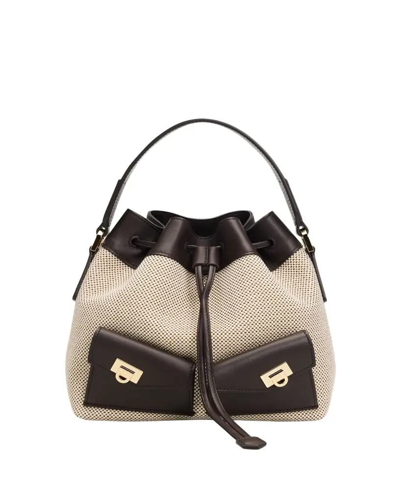 Harley Multipocket Bucket Bag in Canvas and Leather Harley Multipocket Bucket Bag in Canvas and Leather