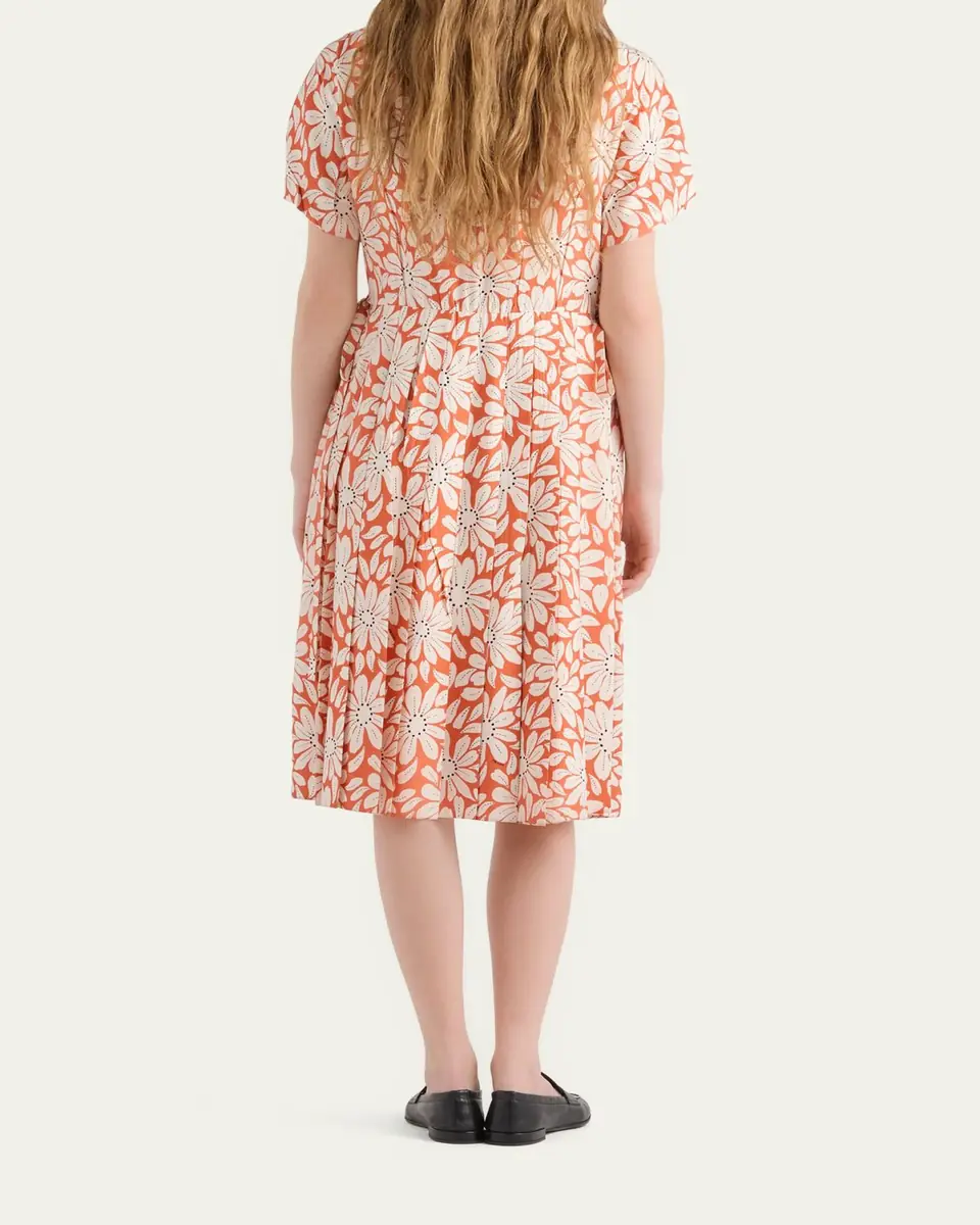 Prada Floral-Print Pleated Pongé Dress | Thumbnail 3