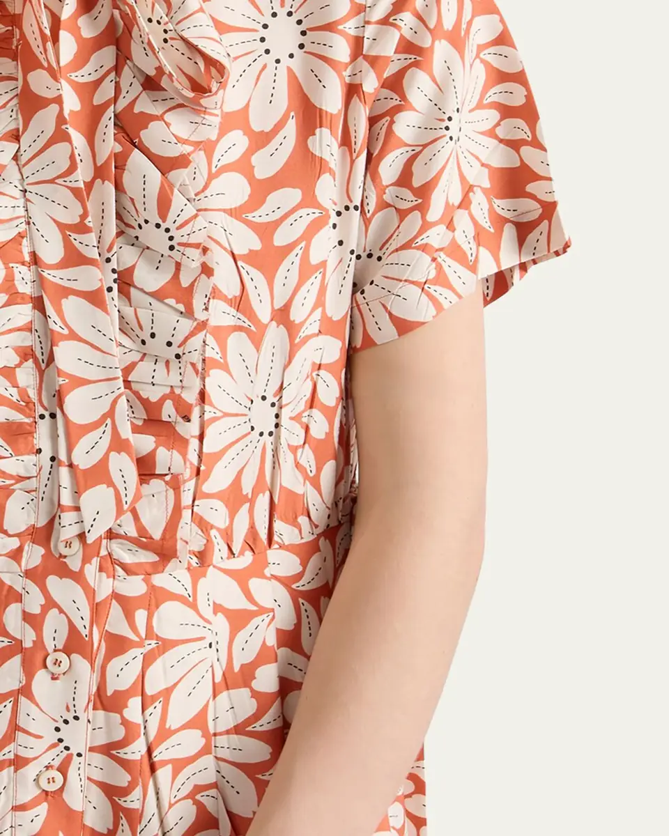Prada Floral-Print Pleated Pongé Dress | Thumbnail 4