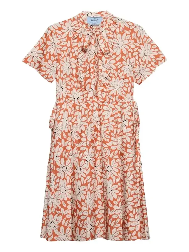 Floral-Print Pleated Pongé Dress