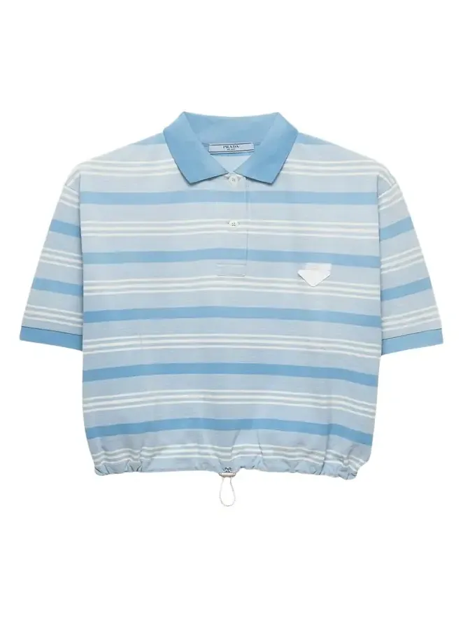 Cropped Striped Piqué Polo Shirt
