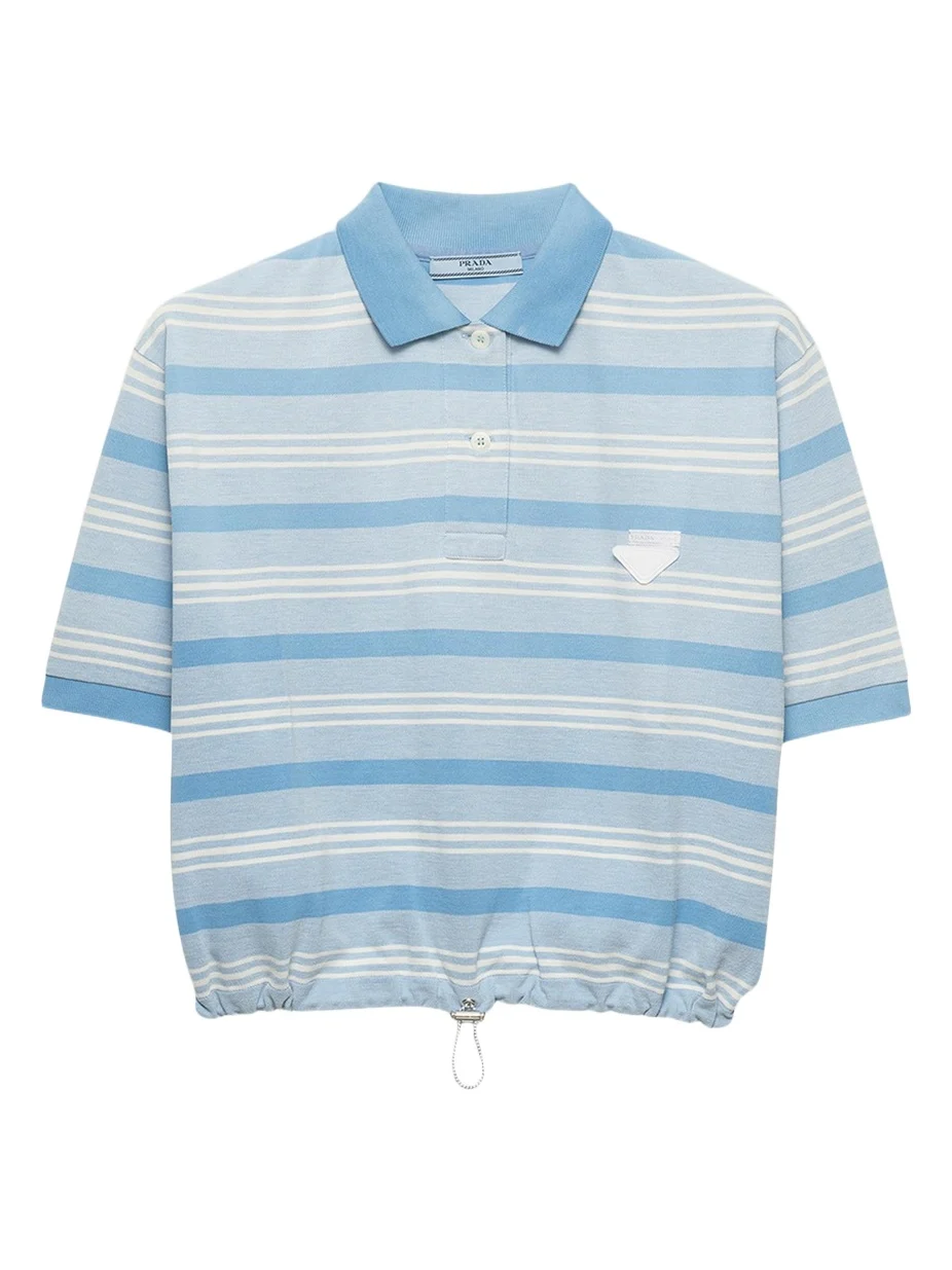 Cropped Striped Piqué Polo Shirt