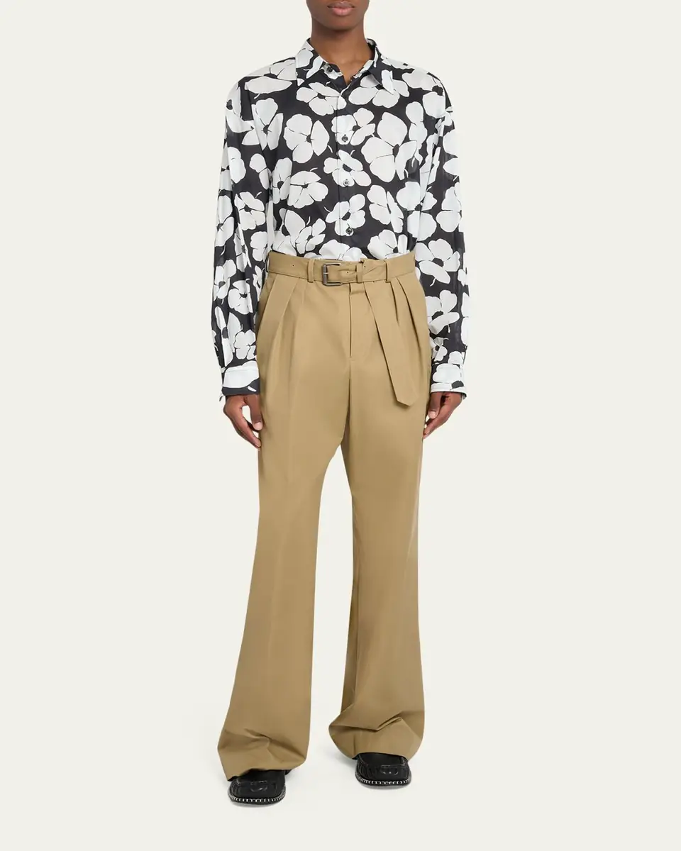Dries Van Noten Men's Belted Loose Cotton Trousers | Thumbnail 2 Dries Van Noten Men's Belted Loose Cotton Trousers | Thumbnail 2