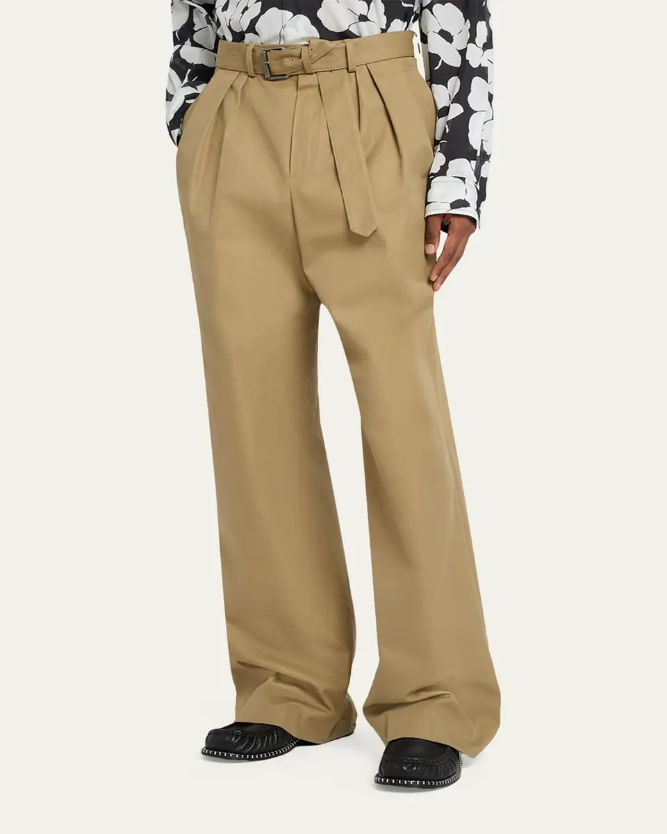 Dries Van Noten Men's Belted Loose Cotton Trousers | Thumbnail 4 Dries Van Noten Men's Belted Loose Cotton Trousers | Thumbnail 4