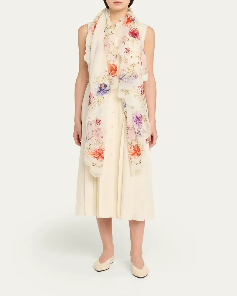 FALIERO SARTI Primrose Floral Embroidered Wool-Blend Stole | Thumbnail 2 FALIERO SARTI Primrose Floral Embroidered Wool-Blend Stole | Thumbnail 2