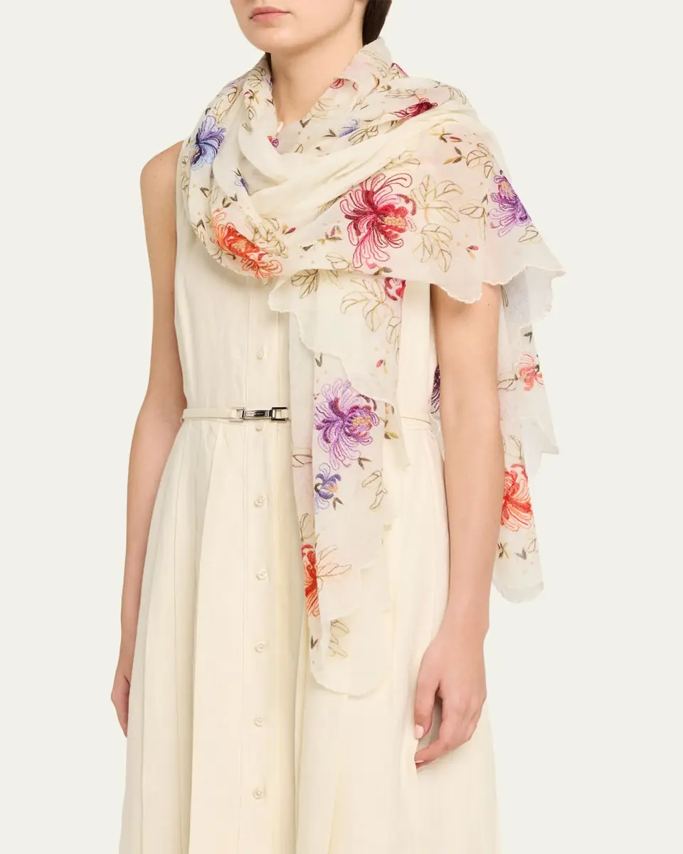 FALIERO SARTI Primrose Floral Embroidered Wool-Blend Stole | Thumbnail 3 FALIERO SARTI Primrose Floral Embroidered Wool-Blend Stole | Thumbnail 3