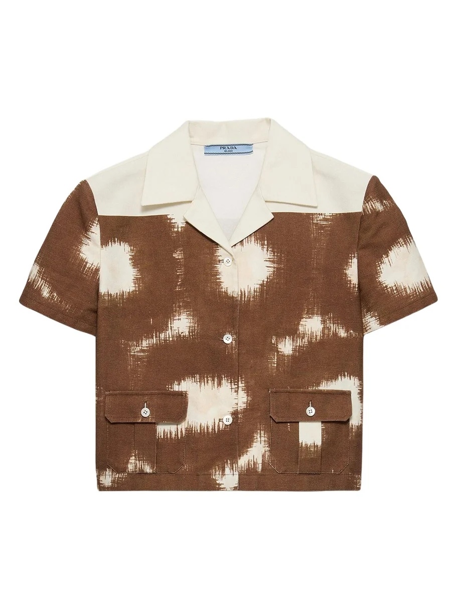 Prada Abstract-Print Canvas Crop Bowling Shirt