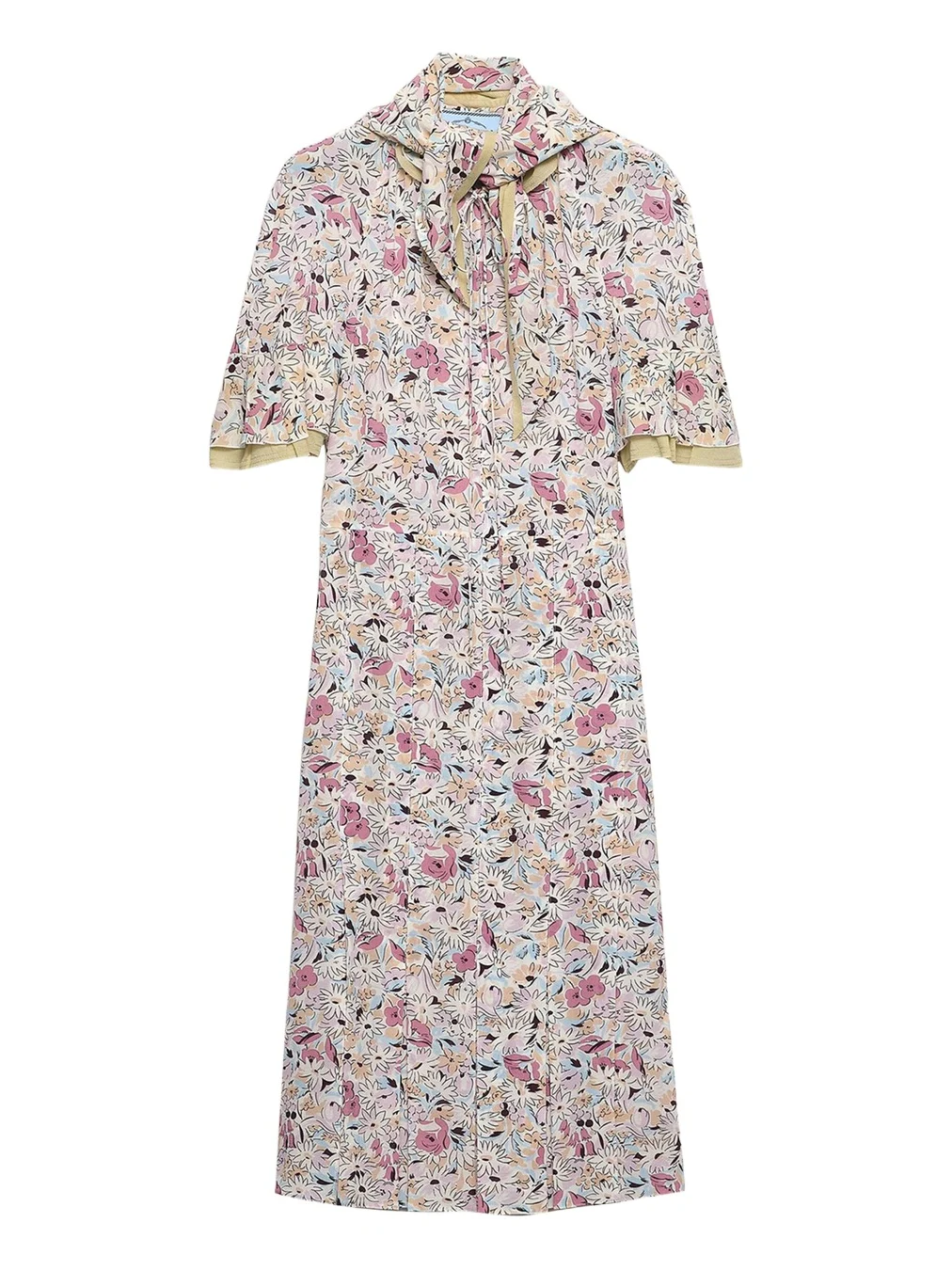 Floral Silk Scarf-Neck Midi Dress Floral Silk Scarf-Neck Midi Dress