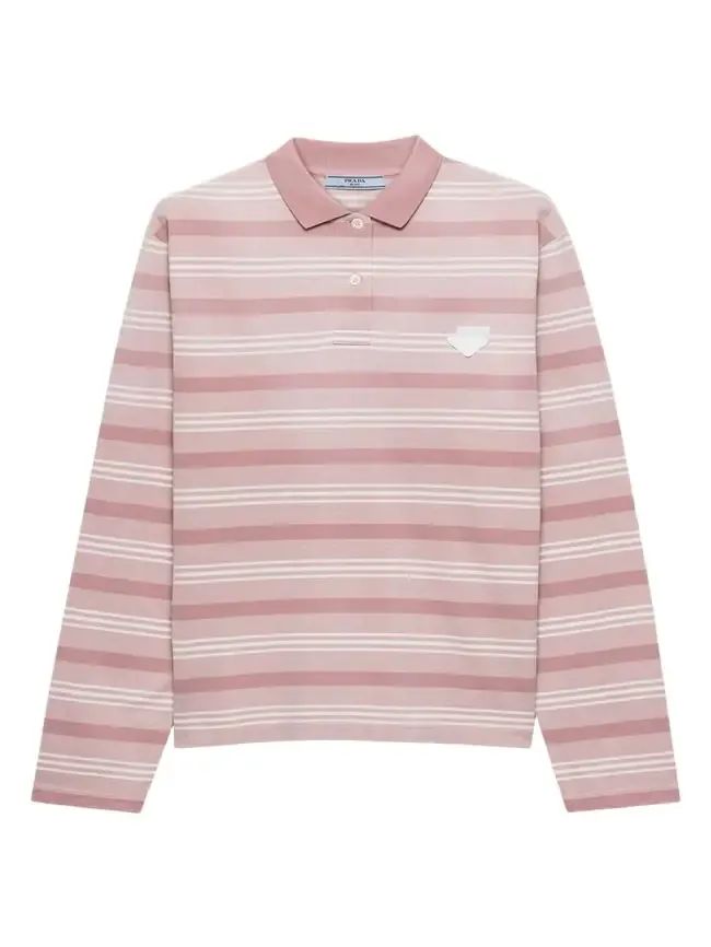 Striped Pique Long-Sleeve Polo Shirt
