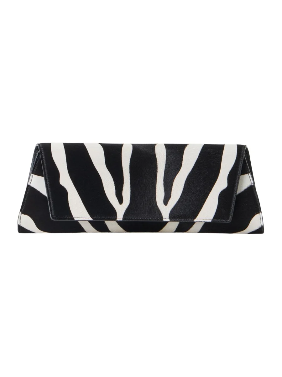 Small Zebra-Print Calf Hair Clutch Bag Small Zebra-Print Calf Hair Clutch Bag