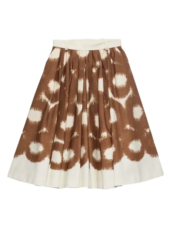 Prada Abstract-Print Canvas Pleated A-Line Skirt