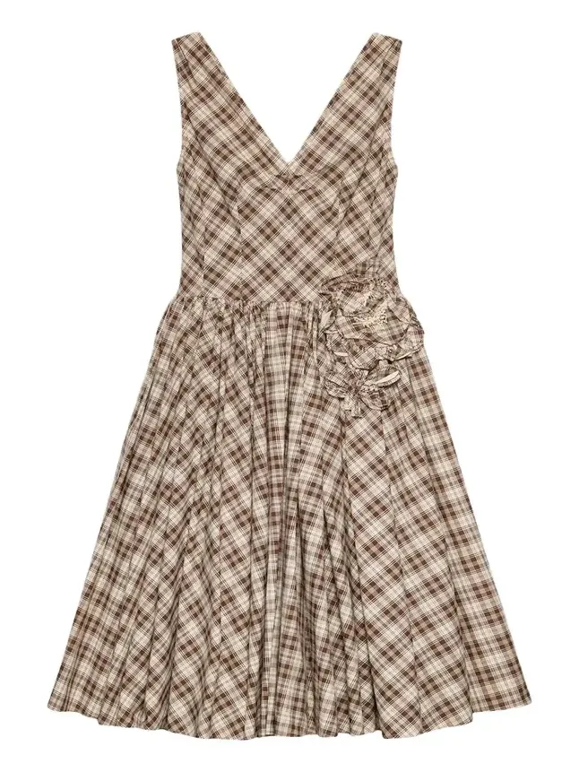 Embroidered Check Cotton Poplin Midi Dress Embroidered Check Cotton Poplin Midi Dress