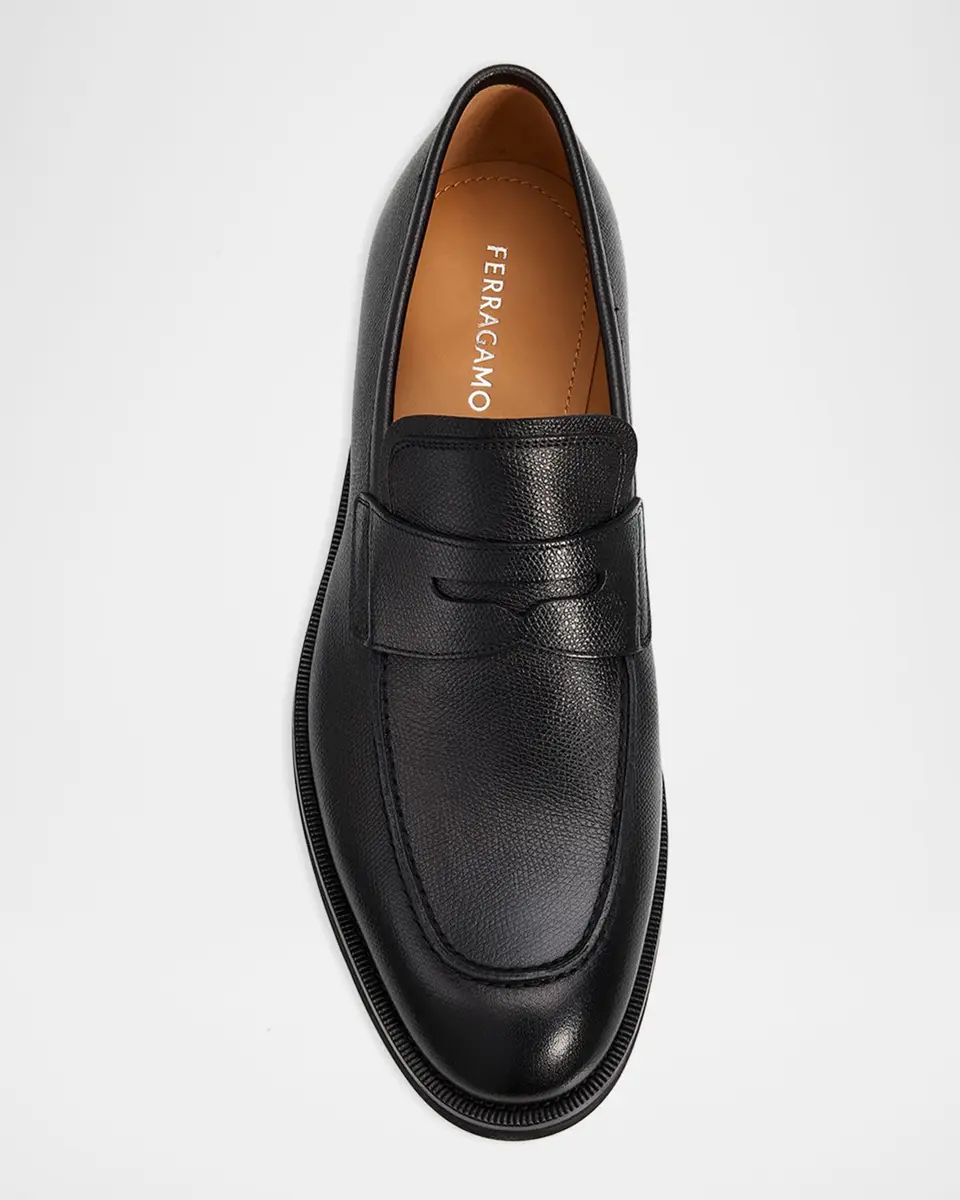 Ferragamo Men's Hammered Leather Penny Loafers | Thumbnail 6 Ferragamo Men's Hammered Leather Penny Loafers | Thumbnail 6