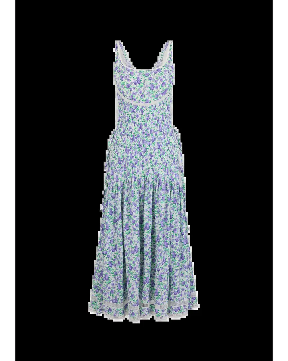 Rabanne Floral Pleated Silk Crepe Sleeveless Midi Dress | Thumbnail 2