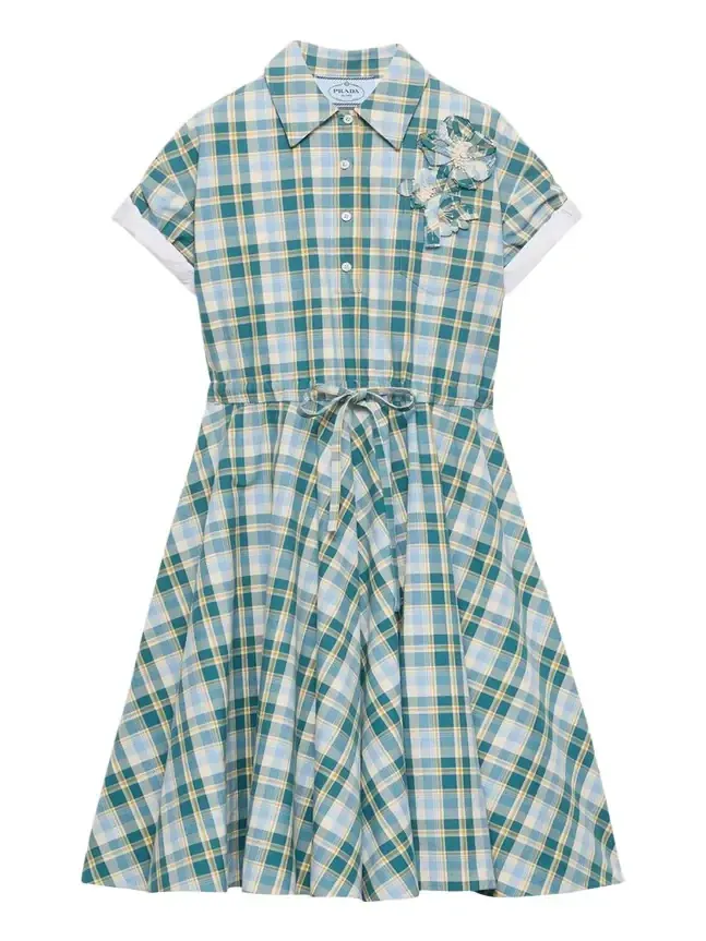 Embroidered Checked Cotton Midi Polo Dress