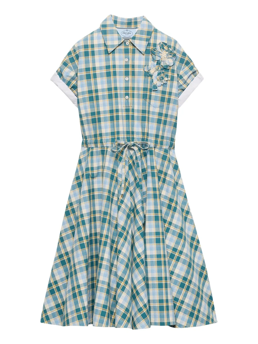Prada Embroidered Checked Cotton Midi Polo Dress