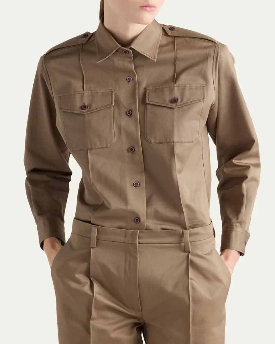 Prada Long-Sleeve Cotton Twill Utility Shirt | Thumbnail 4 Prada Long-Sleeve Cotton Twill Utility Shirt | Thumbnail 4