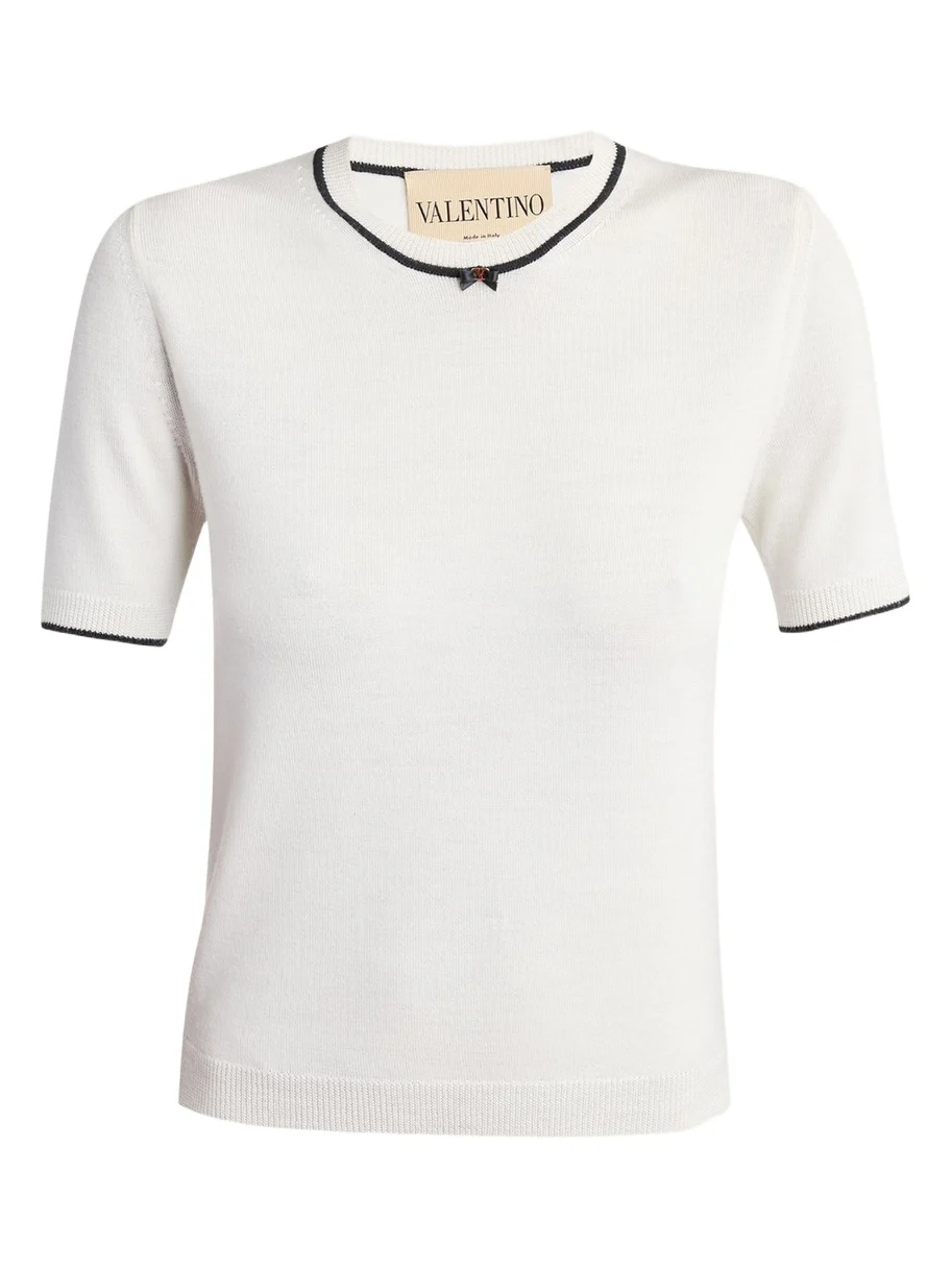 V-Logo Bow Short-Sleeve Wool Sweater V-Logo Bow Short-Sleeve Wool Sweater