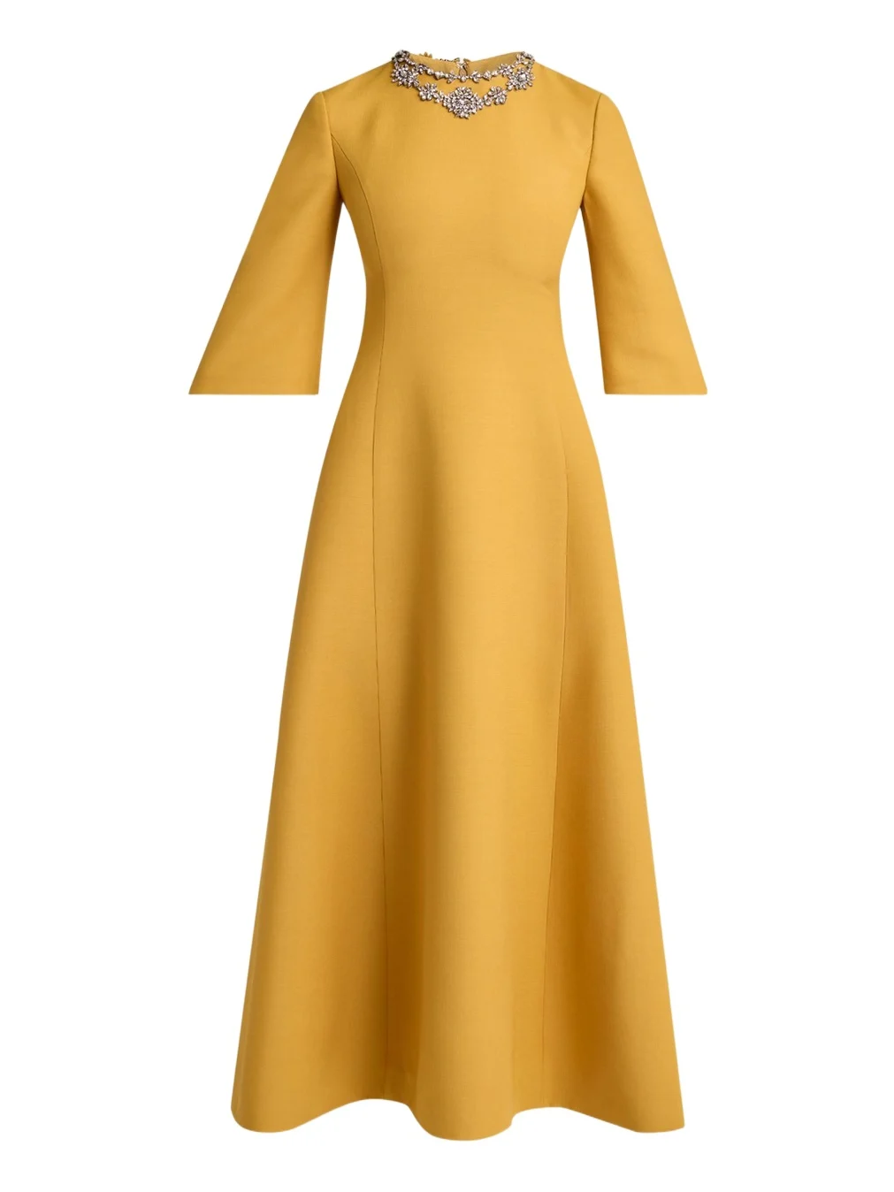 Valentino Garavani Crystal Embroidered Silk-Wool 3/4-Sleeve Midi Dress