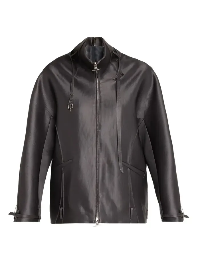 Belted Collar Striped Wool Oversized Jacket Belted Collar Striped Wool Oversized Jacket