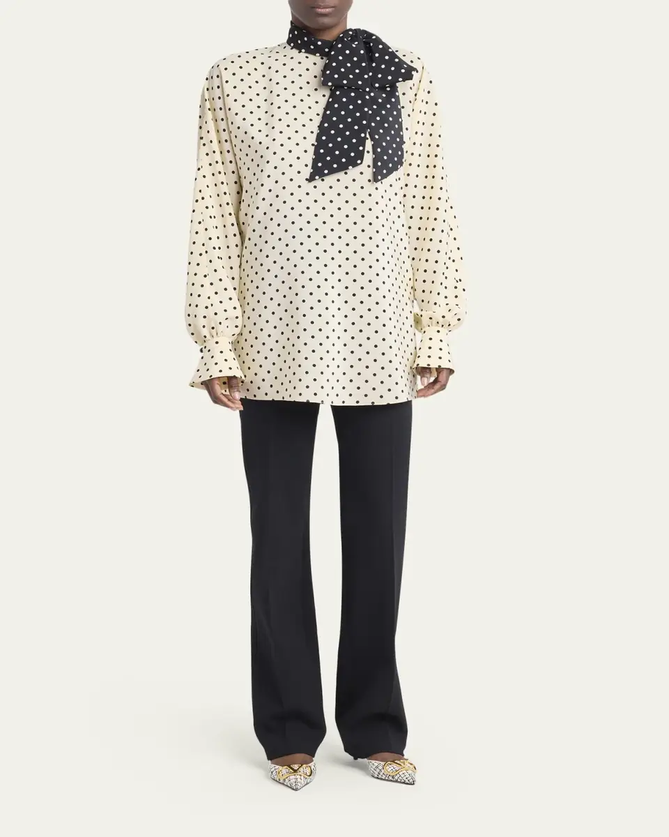 Valentino Garavani Polkda-Dot Silk Crepe De Chine Neck Scarf Top | Thumbnail 2 Valentino Garavani Polkda-Dot Silk Crepe De Chine Neck Scarf Top | Thumbnail 2