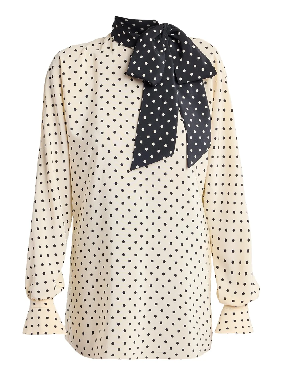 Polkda-Dot Silk Crepe De Chine Neck Scarf Top Polkda-Dot Silk Crepe De Chine Neck Scarf Top