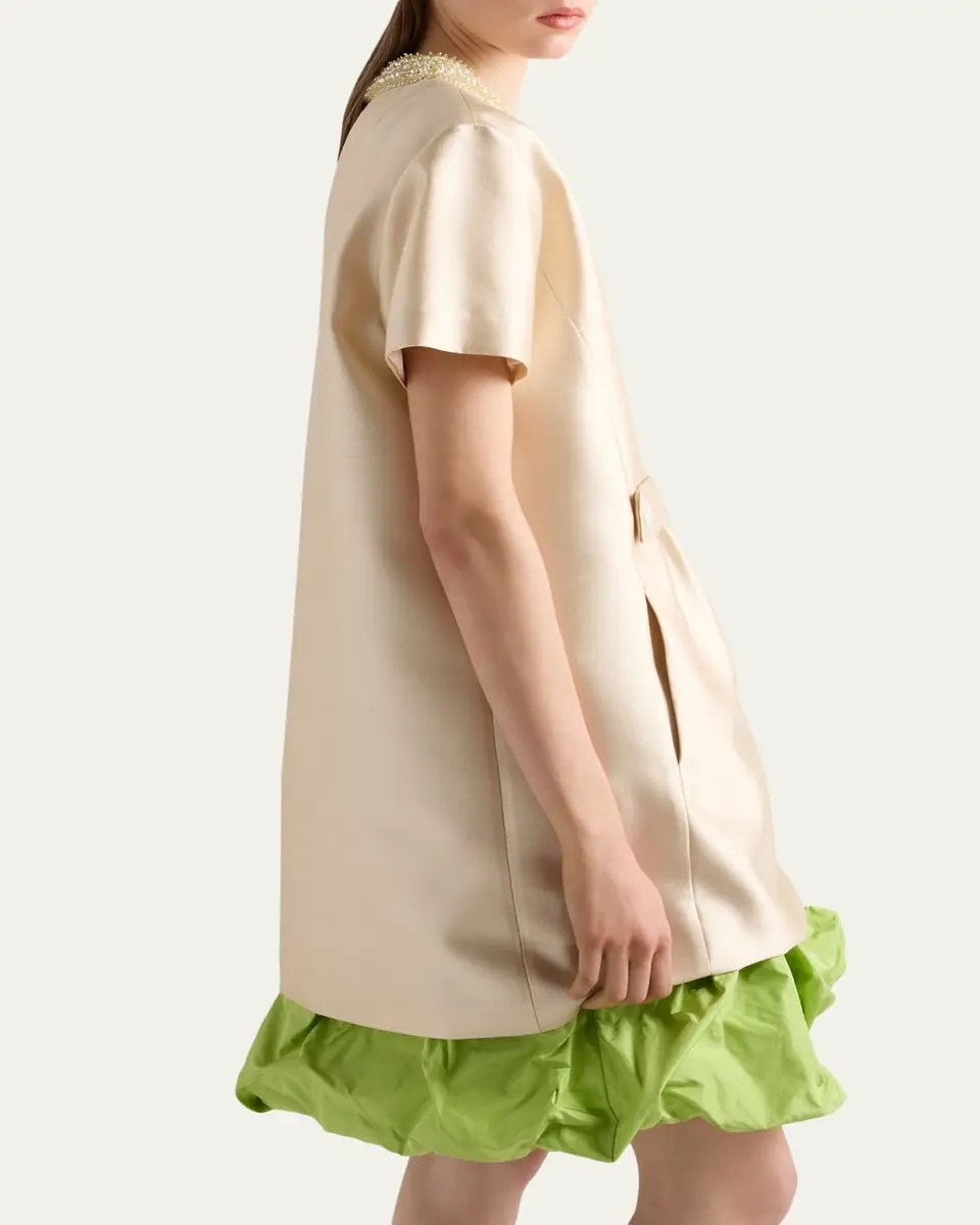 Prada Beaded Gazar Silk Short-Sleeve Mini Dress | Thumbnail 4 Prada Beaded Gazar Silk Short-Sleeve Mini Dress | Thumbnail 4