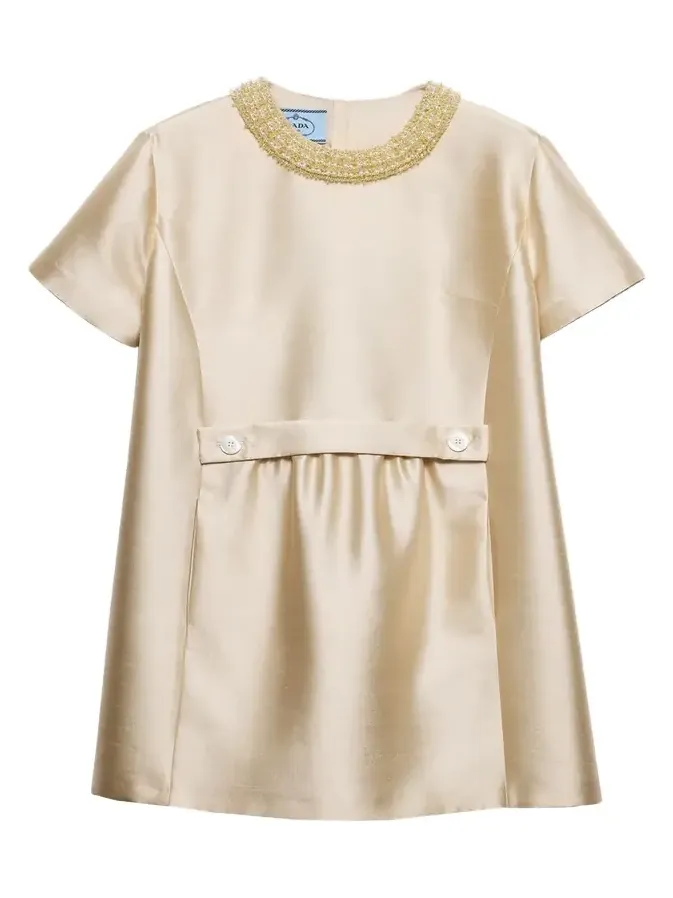 Beaded Gazar Silk Short-Sleeve Mini Dress Beaded Gazar Silk Short-Sleeve Mini Dress