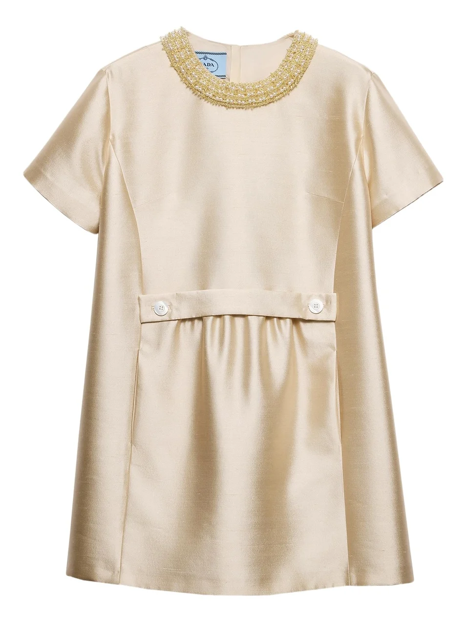 Beaded Gazar Silk Short-Sleeve Mini Dress Beaded Gazar Silk Short-Sleeve Mini Dress