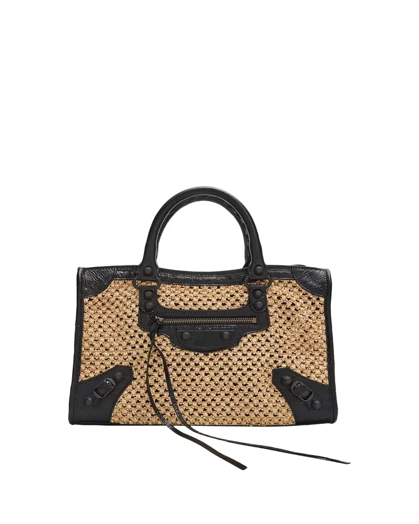 Le City Woven Leather-Trim Top-Handle Bag