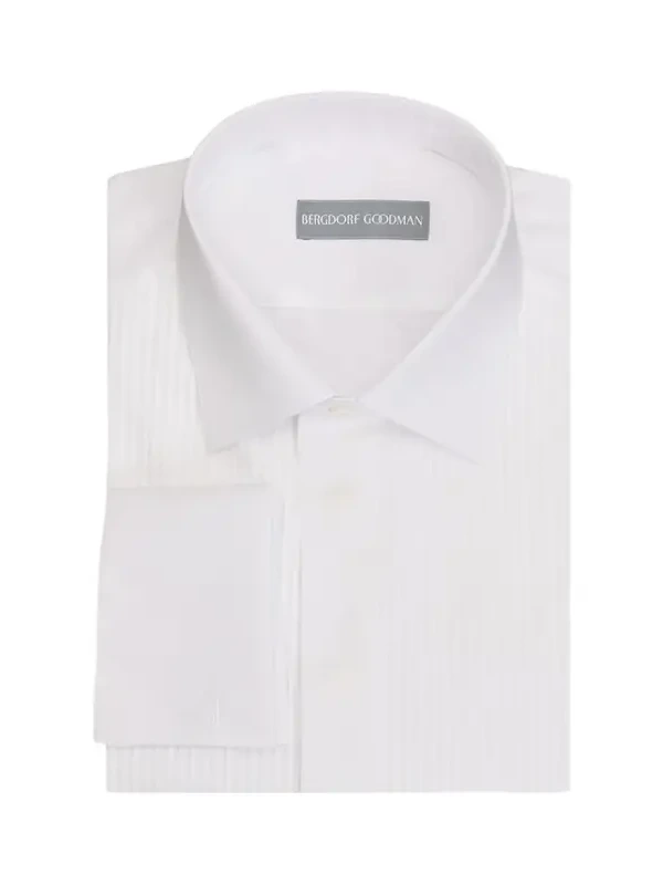 Men's Cotton Plisse-Front French Cuff Dress Shirt