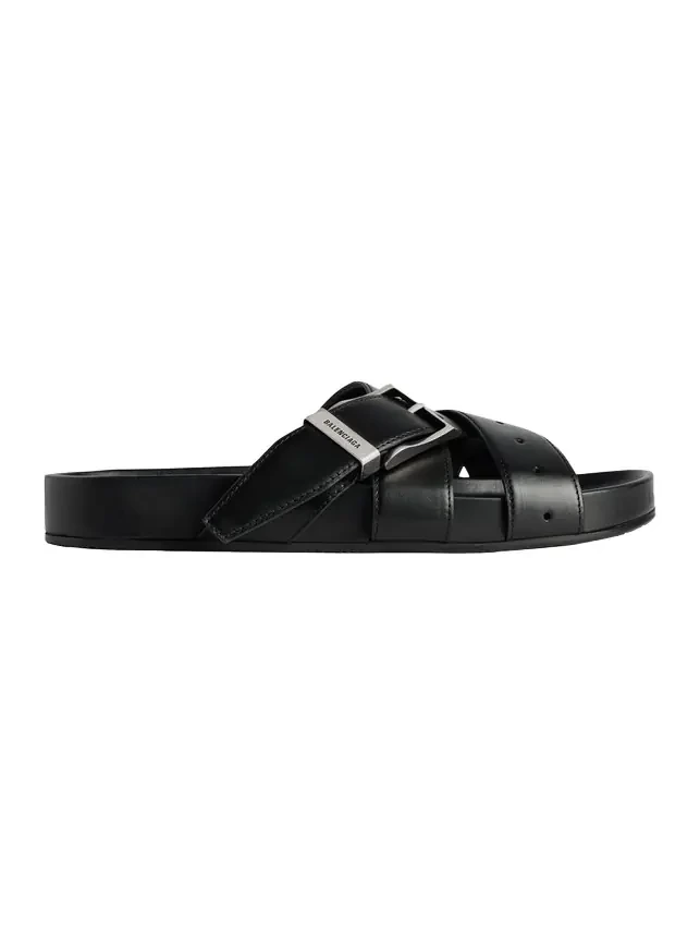 Balenciaga Men's Belt Leather Mule Sandals