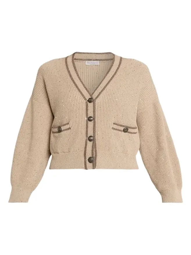 Paillette English Rib V-Neck Cardigan