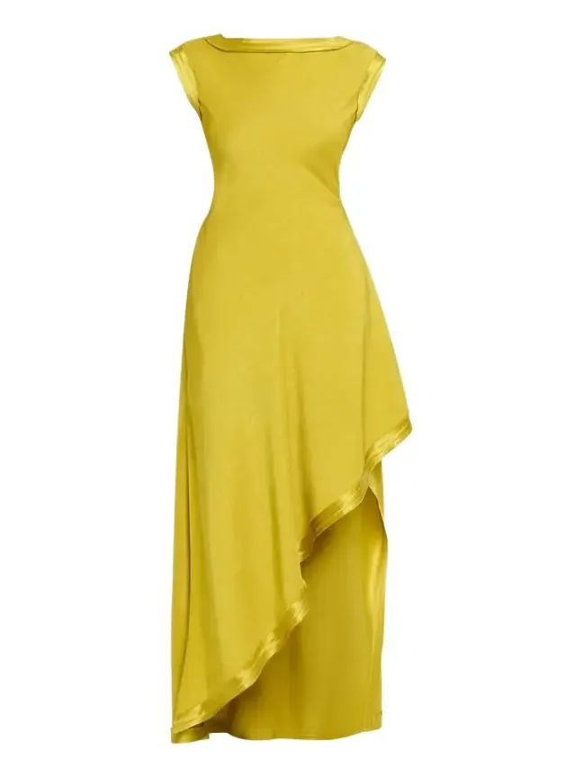 High-Neck Washed Twill Asymmetric Dress