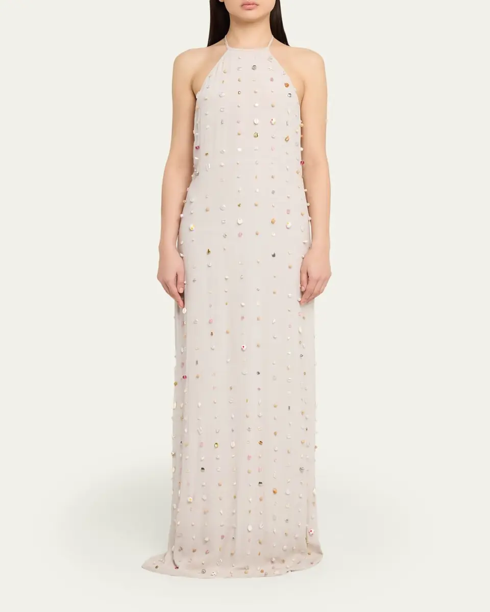 BERNADETTE Embellished Crinkled Viscose Halter Maxi Dress | Thumbnail 2 BERNADETTE Embellished Crinkled Viscose Halter Maxi Dress | Thumbnail 2